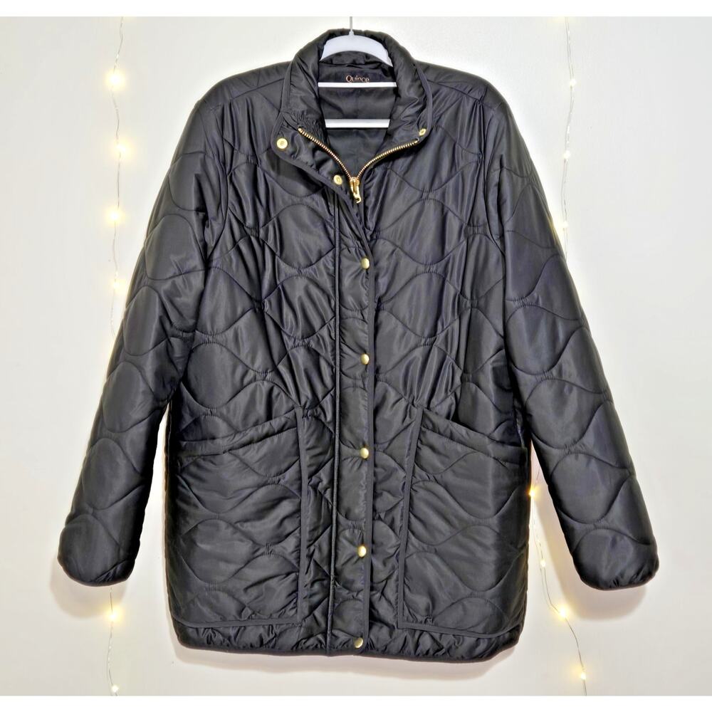 QUINCE Women's Featherless Quilted Long Puffer Jacket Size Large Black Outerwear - Picture 7 of 16